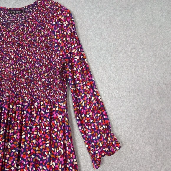 Mister Zimi Size 12 River Birch Dahlia Long Sleeve Smocked Bodice Midi Dress - Picture 3 of 7